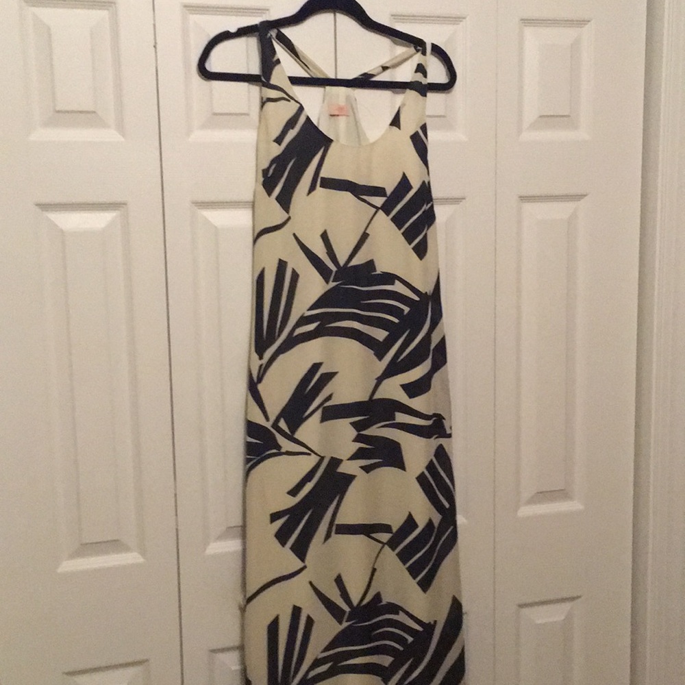 Maxi dress , NAVY and cream abstract print